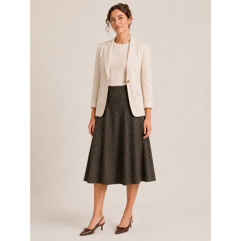 J. Jill Womens A-Line Midi Skirt Size 2 Petite Brown Tweed Academia Workwear